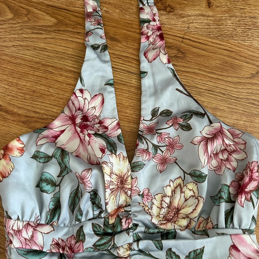 Jessica Simpson Halter Pleated Blue Floral Dress XS - Picture 3 of 14
